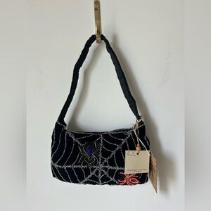 Viral Beaded Black Spider Web Velvet Shoulder Bag